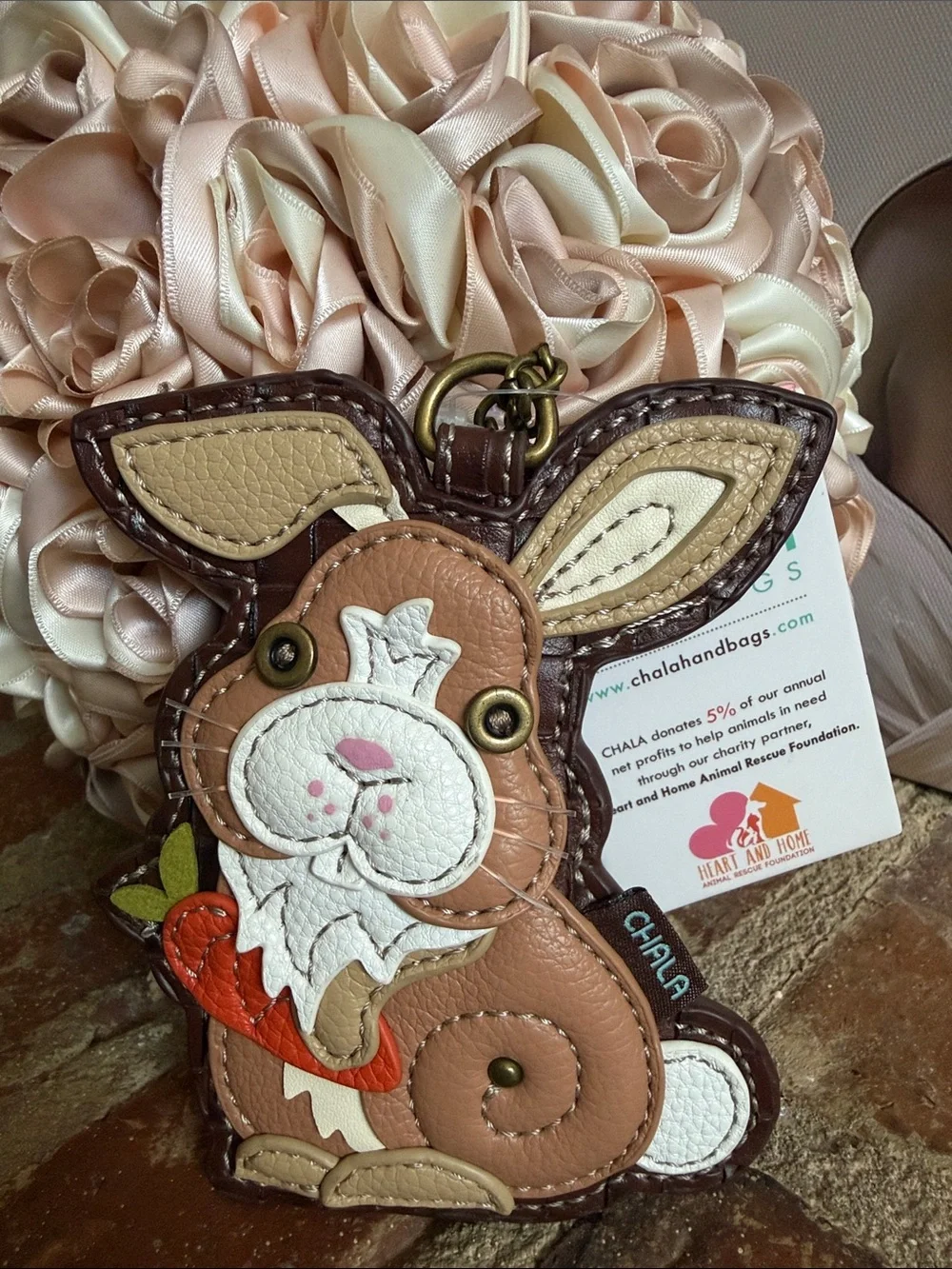 Chala Bunny Leather Coin Purse Keychain - Pink, Tan, White, Brown